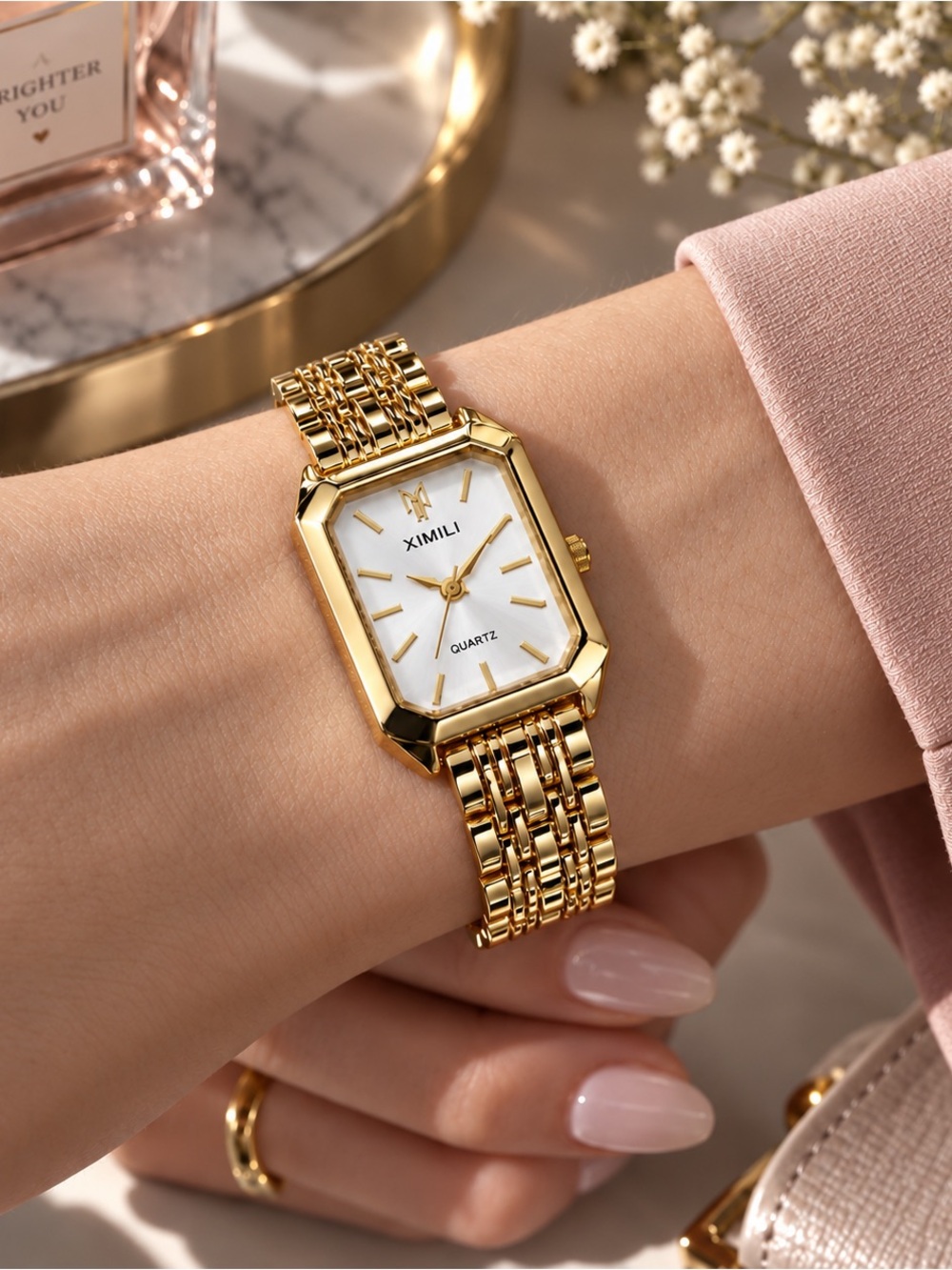 Gold Statement Rectangle Bracelet Watch- women’s jewelry